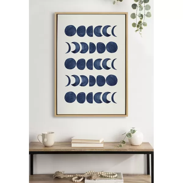 Kate and Laurel Sylvie Moon Phases Framed Linen Textured Canvas Wall Art Teju Reval of SnazzyHues 18x24 Natural Beautiful Astronomy Wall DecorNatural