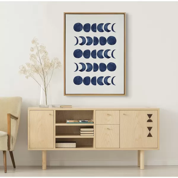 Kate and Laurel Sylvie Moon Phases Framed Linen Textured Canvas Wall Art Teju Reval of SnazzyHues 18x24 Natural Beautiful Astronomy Wall DecorNatural