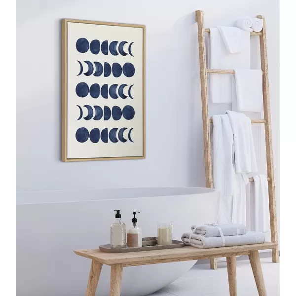 Kate and Laurel Sylvie Moon Phases Framed Linen Textured Canvas Wall Art Teju Reval of SnazzyHues 18x24 Natural Beautiful Astronomy Wall DecorNatural