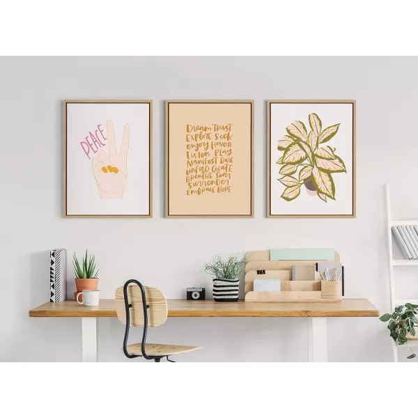 Kate and Laurel Sylvie Peace Framed Canvas Wall Art by Alicia Schultz 18x24 Natural Stylish Inspirational Home Decor