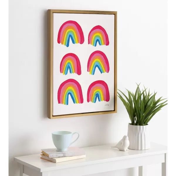 Kate and Laurel Sylvie Rainbow Collection Framed Canvas Wall Art by Cat Coquillette 18x24 Gold Colorful Wall Decor