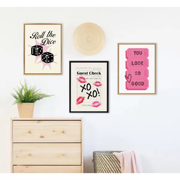 Kate and Laurel Sylvie Roll The Dice Pink Framed Canvas Wall Art by Alli Standefer 18x24 Bright Gold Cute Casino Dice Art for Wall