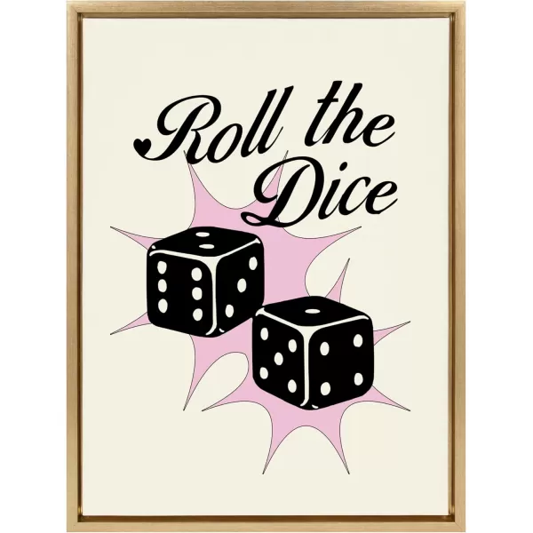 Kate and Laurel Sylvie Roll The Dice Pink Framed Canvas Wall Art by Alli Standefer 18x24 Bright Gold Cute Casino Dice Art for Wall