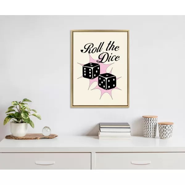 Kate and Laurel Sylvie Roll The Dice Pink Framed Canvas Wall Art by Alli Standefer 18x24 Bright Gold Cute Casino Dice Art for Wall