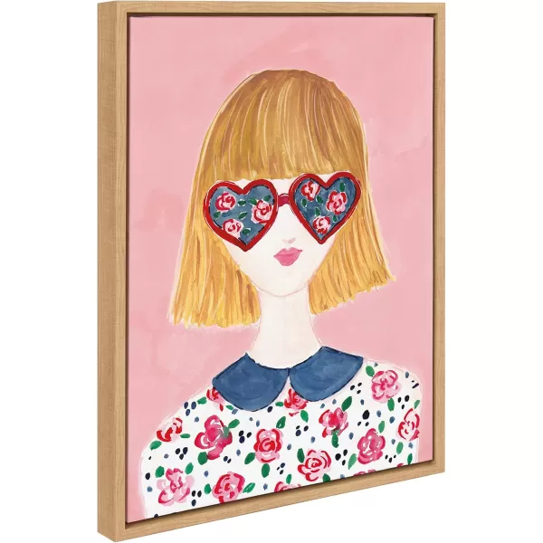 Kate and Laurel Sylvie Rose Glasses Framed Canvas Wall Art by Sara Berrenson 18x24 Natural Motivational Art for Wall