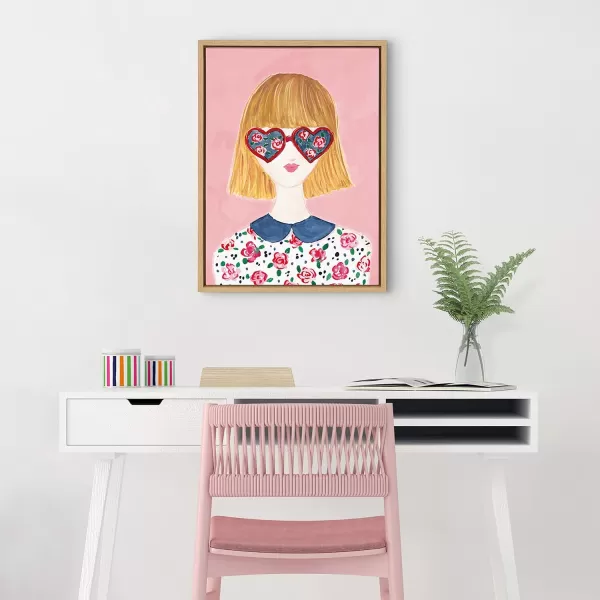 Kate and Laurel Sylvie Rose Glasses Framed Canvas Wall Art by Sara Berrenson 18x24 Natural Motivational Art for Wall