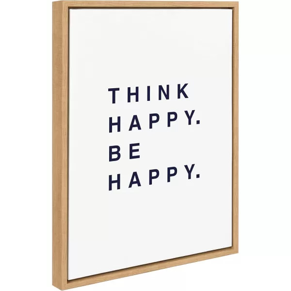 Kate and Laurel Sylvie Think Happy Be Happy Blue Framed Canvas Wall Art by Maggie Price 18x24 Natural Motivational Art for Home or Office