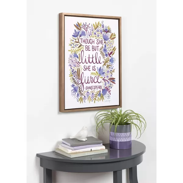 Kate and Laurel Sylvie Though She Be But Little She is Fierce Quote Word Art with Florals Framed Canvas Wall Art by Cat Coquillette 18x24 Gold
