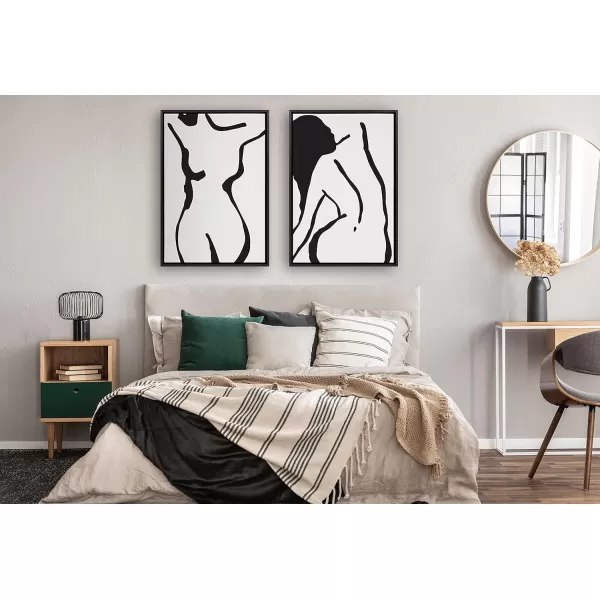 Kate and Laurel Sylvie Timeless Feminine Figural Drawing 2 Black and White Framed Canvas Wall Art by The Creative Bunch Studio 23x33 Gold Modern Abstract Body Line Drawing Wall DecorBlack