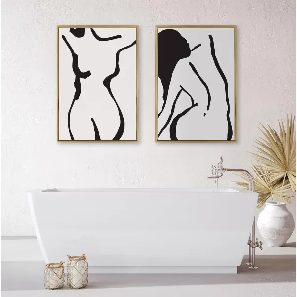 Kate and Laurel Sylvie Timeless Feminine Figural Drawing 2 Black and White Framed Canvas Wall Art by The Creative Bunch Studio 23x33 Gold Modern Abstract Body Line Drawing Wall DecorGold