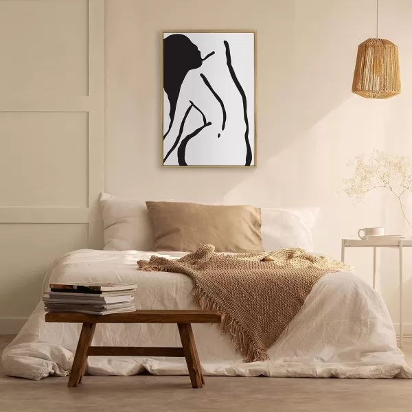 Kate and Laurel Sylvie Timeless Feminine Figural Drawing 2 Black and White Framed Canvas Wall Art by The Creative Bunch Studio 23x33 Gold Modern Abstract Body Line Drawing Wall DecorGold