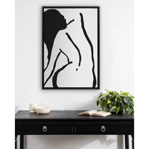 Kate and Laurel Sylvie Timeless Feminine Figural Drawing 2 Black and White Framed Canvas Wall Art by The Creative Bunch Studio 23x33 Gold Modern Abstract Body Line Drawing Wall DecorBlack