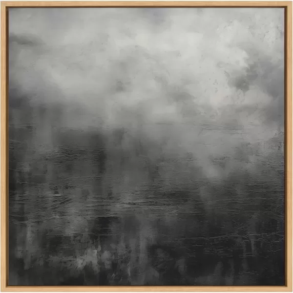 Kate and Laurel Sylvie Tonal Abstract Blackened Charred Gray Moody Minimalist Framed Canvas Wall Art by The Creative Bunch Studio 30x30 Natural Modern Abstract Landscape Art for Wall
