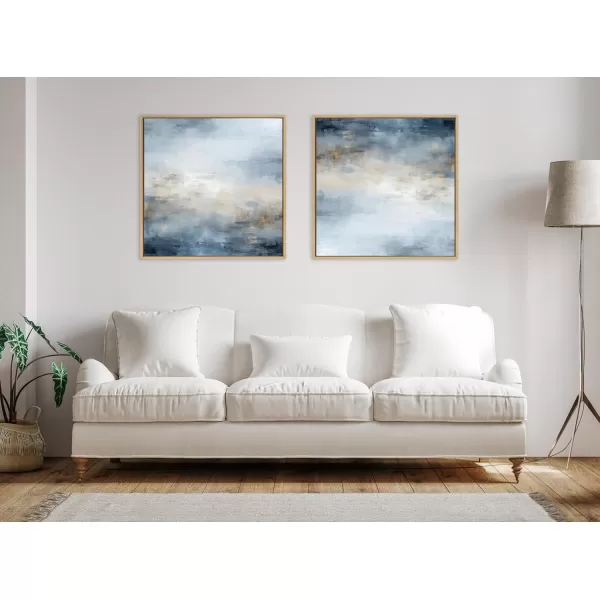 Kate and Laurel Sylvie Tonal Abstract Oceanic Nautical Serenity Blue Framed Canvas Wall Art by The Creative Bunch Studio 30x30 Natural Modern Abstract Landscape Art for Wall