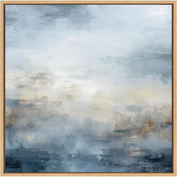 Kate and Laurel Sylvie Tonal Abstract Oceanic Nautical Serenity Blue Framed Canvas Wall Art by The Creative Bunch Studio 30x30 Natural Modern Abstract Landscape Art for Wall