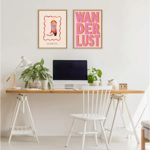 Kate and Laurel Sylvie Wanderlust Framed Canvas Wall Art by Apricot  Birch 18x24 Natural Cute Word Art for Wall