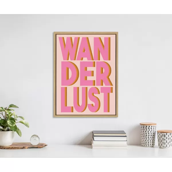 Kate and Laurel Sylvie Wanderlust Framed Canvas Wall Art by Apricot  Birch 18x24 Natural Cute Word Art for Wall