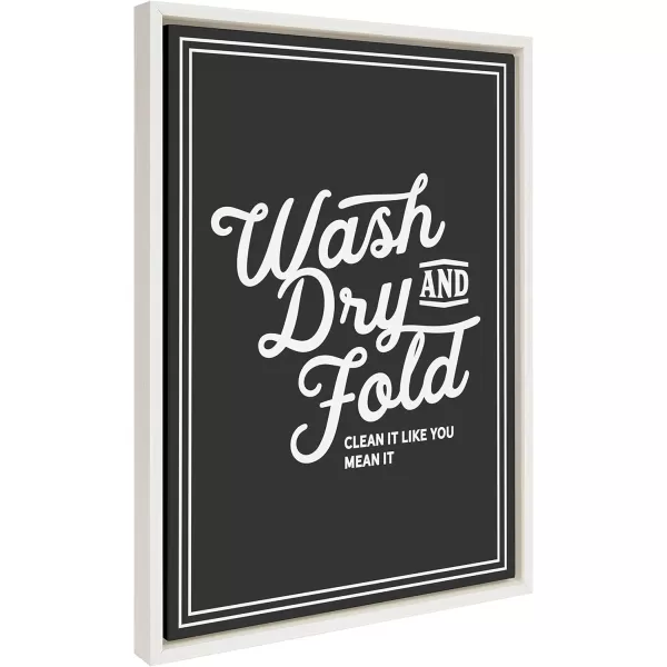 Kate and Laurel Sylvie Wash Dry and Fold Framed Canvas Wall Art by Maggie Price of Hunt and Gather Goods 18x24 White Retro Laundry Sign for Wall