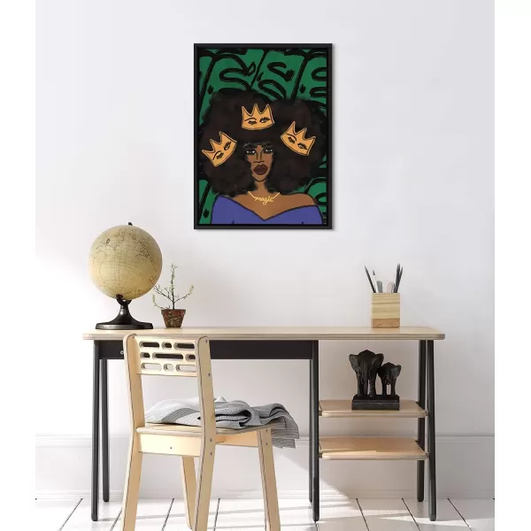 Kate and Laurel Sylvie Wear Your Crown Framed Canvas Wall Art by Kendra Dandy of Bouffants and Broken Hearts 18x24 Gold Powerful Portrait Art for WallBlack