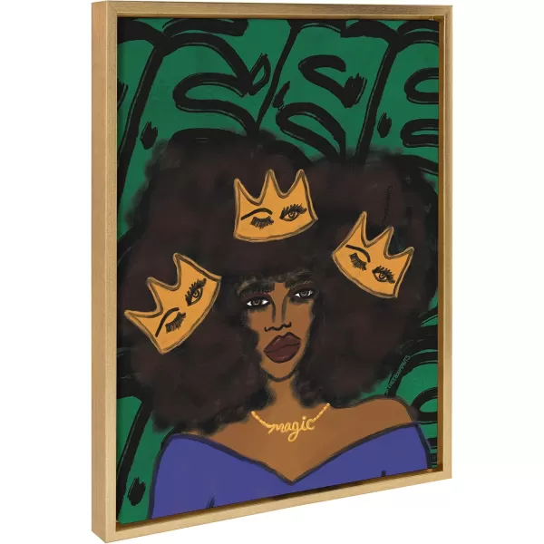 Kate and Laurel Sylvie Wear Your Crown Framed Canvas Wall Art by Kendra Dandy of Bouffants and Broken Hearts 18x24 Gold Powerful Portrait Art for WallGold