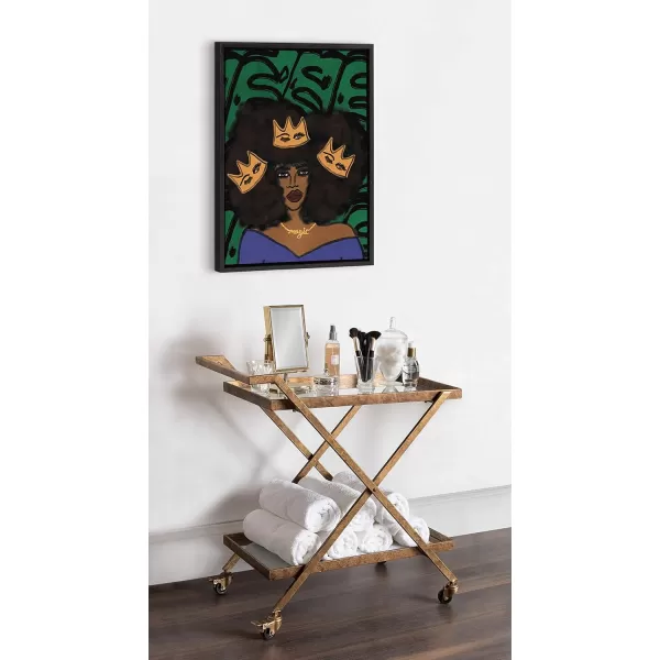Kate and Laurel Sylvie Wear Your Crown Framed Canvas Wall Art by Kendra Dandy of Bouffants and Broken Hearts 18x24 Gold Powerful Portrait Art for WallBlack