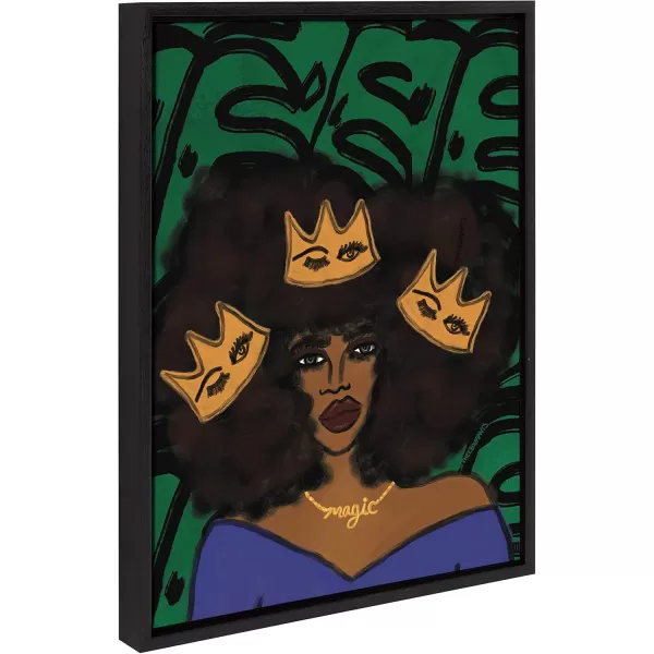 Kate and Laurel Sylvie Wear Your Crown Framed Canvas Wall Art by Kendra Dandy of Bouffants and Broken Hearts 18x24 Gold Powerful Portrait Art for WallBlack