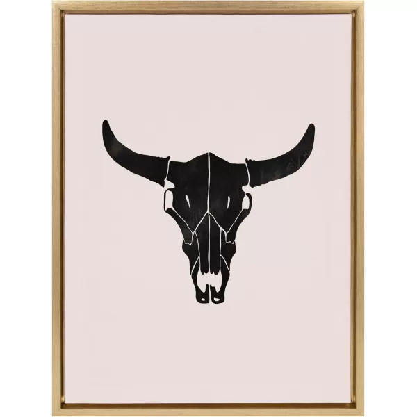 Kate and Laurel Sylvie Western Skull Framed Canvas Wall Art by Honey Island Studio 18x24 Bright Gold Western Cowboy Art for Wall