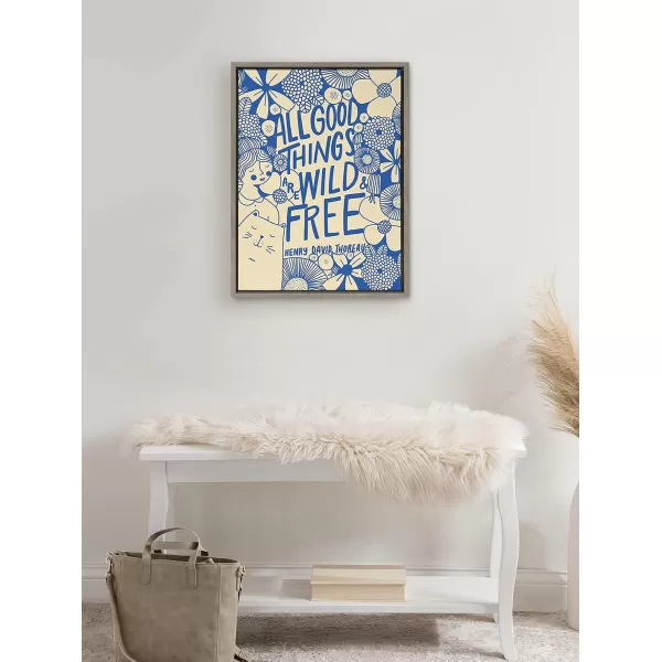 Kate and Laurel Sylvie Wild and Free Framed Canvas Wall Art by Keely Reyes 18x24 Gray Inspirational Art for Wall