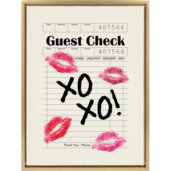 Kate and Laurel Sylvie XOXO Kisses Guest Check Framed Canvas Wall Art by Alli Standefer 18x24 Bright Gold Modern Cute Lipstick Art for Wall