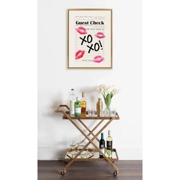 Kate and Laurel Sylvie XOXO Kisses Guest Check Framed Canvas Wall Art by Alli Standefer 18x24 Bright Gold Modern Cute Lipstick Art for Wall