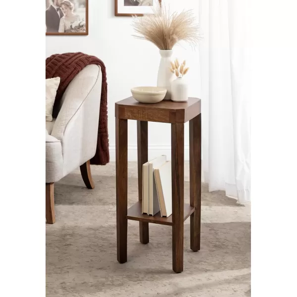 Kate and Laurel Talcott Modern Square Wood Drink Table 12 x 12 x 28 Walnut Brown Transitional Decorative TwoTier Pedestal Table for Use as Plant Stand Indoors or Living Room Accent TableWalnut Brown