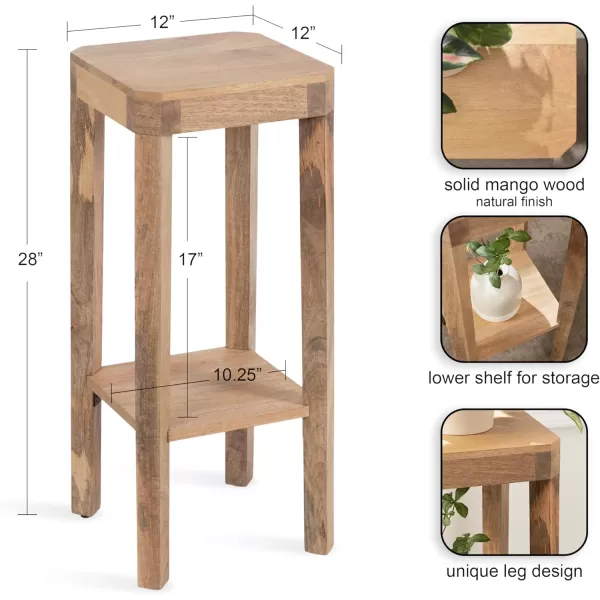Kate and Laurel Talcott Modern Square Wood Drink Table 12 x 12 x 28 Walnut Brown Transitional Decorative TwoTier Pedestal Table for Use as Plant Stand Indoors or Living Room Accent TableNatural