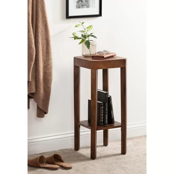 Kate and Laurel Talcott Modern Square Wood Drink Table 12 x 12 x 28 Walnut Brown Transitional Decorative TwoTier Pedestal Table for Use as Plant Stand Indoors or Living Room Accent TableWalnut Brown