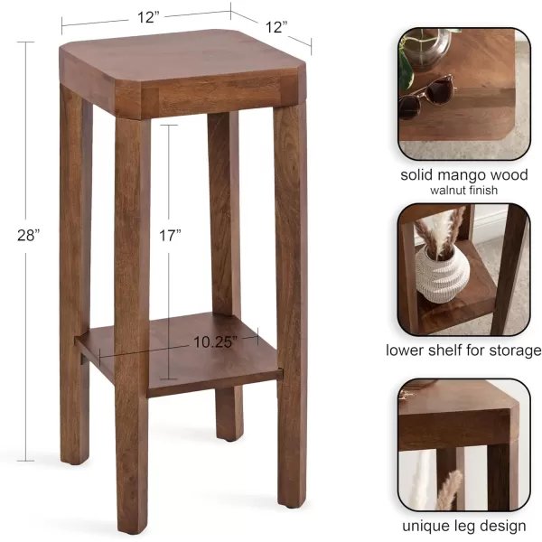 Kate and Laurel Talcott Modern Square Wood Drink Table 12 x 12 x 28 Walnut Brown Transitional Decorative TwoTier Pedestal Table for Use as Plant Stand Indoors or Living Room Accent TableWalnut Brown