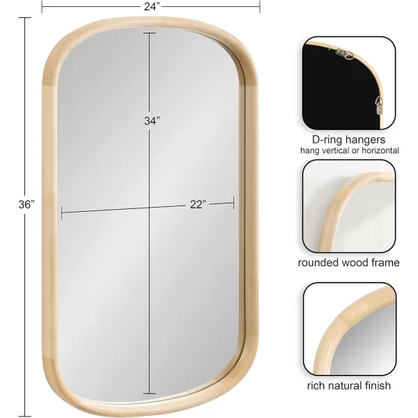 Kate and Laurel Talma Arched Oval Wall Mirror 24 x 36 Dark Walnut Transitional Capsule Mirror with Solid Poplar Wood Frame and Rounded Frame ProfileNatural