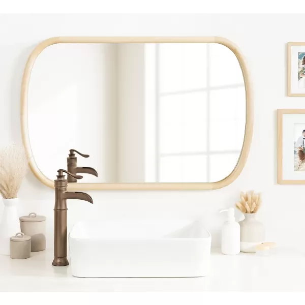 Kate and Laurel Talma Arched Oval Wall Mirror 24 x 36 Dark Walnut Transitional Capsule Mirror with Solid Poplar Wood Frame and Rounded Frame ProfileNatural