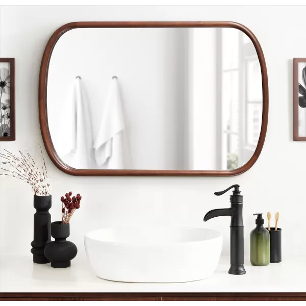 Kate and Laurel Talma Arched Oval Wall Mirror 24 x 36 Dark Walnut Transitional Capsule Mirror with Solid Poplar Wood Frame and Rounded Frame ProfileWalnut Brown
