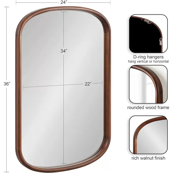 Kate and Laurel Talma Arched Oval Wall Mirror 24 x 36 Dark Walnut Transitional Capsule Mirror with Solid Poplar Wood Frame and Rounded Frame ProfileWalnut Brown