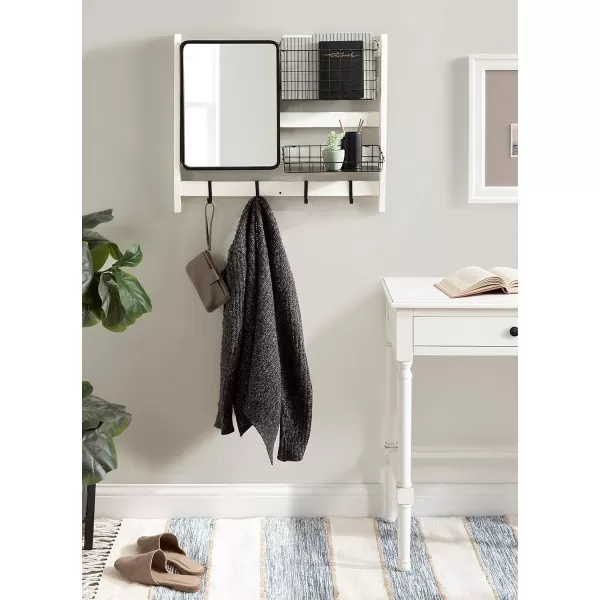 Kate and Laurel Tanner Wall Organizer with Mirror and Hooks 28 x 8 x 24 Rustic Brown and Black Farmhouse Wall Organization Home Office Station with Baskets for Modular StorageWhiteBlack