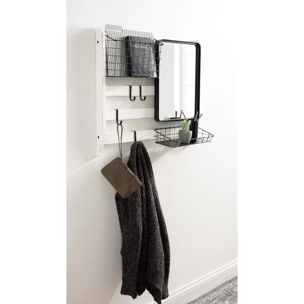 Kate and Laurel Tanner Wall Organizer with Mirror and Hooks 28 x 8 x 24 Rustic Brown and Black Farmhouse Wall Organization Home Office Station with Baskets for Modular StorageWhiteBlack