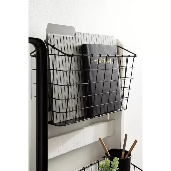 Kate and Laurel Tanner Wall Organizer with Mirror and Hooks 28 x 8 x 24 Rustic Brown and Black Farmhouse Wall Organization Home Office Station with Baskets for Modular StorageWhiteBlack