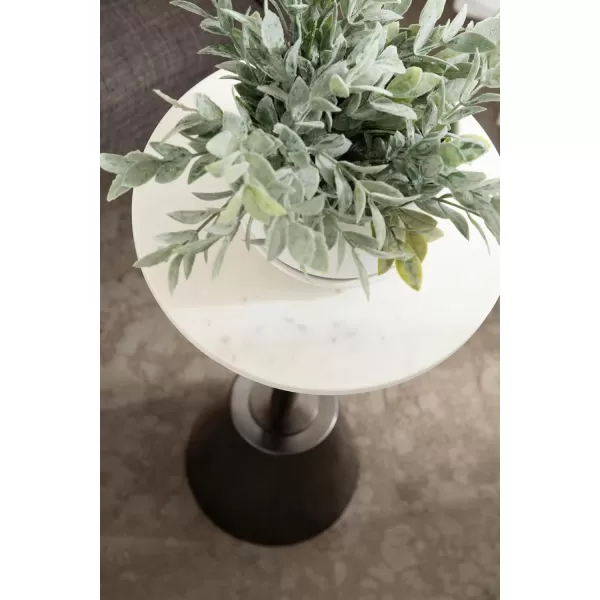 Kate and Laurel Tira Elegant Round Drink Table 10 x 22 White Marble and Gray Gunmetal Modern Glam Circle Martini Table for Use as a Small Bedroom Nightstand or Living Room Plant Stand OptionPewter