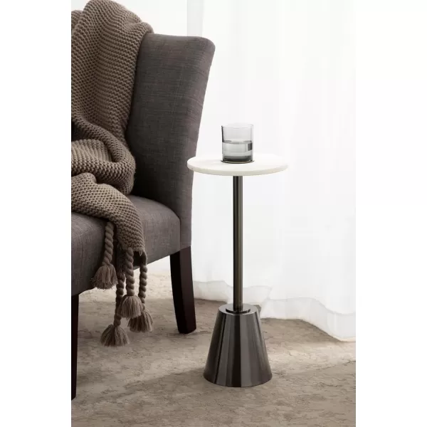 Kate and Laurel Tira Elegant Round Drink Table 10 x 22 White Marble and Gray Gunmetal Modern Glam Circle Martini Table for Use as a Small Bedroom Nightstand or Living Room Plant Stand OptionPewter