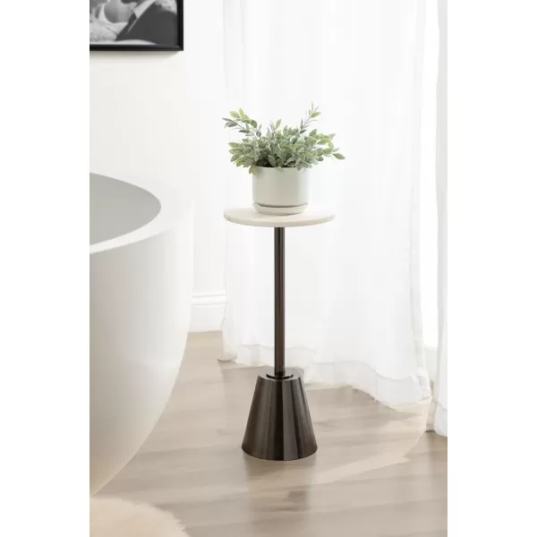 Kate and Laurel Tira Elegant Round Drink Table 10 x 22 White Marble and Gray Gunmetal Modern Glam Circle Martini Table for Use as a Small Bedroom Nightstand or Living Room Plant Stand OptionPewter