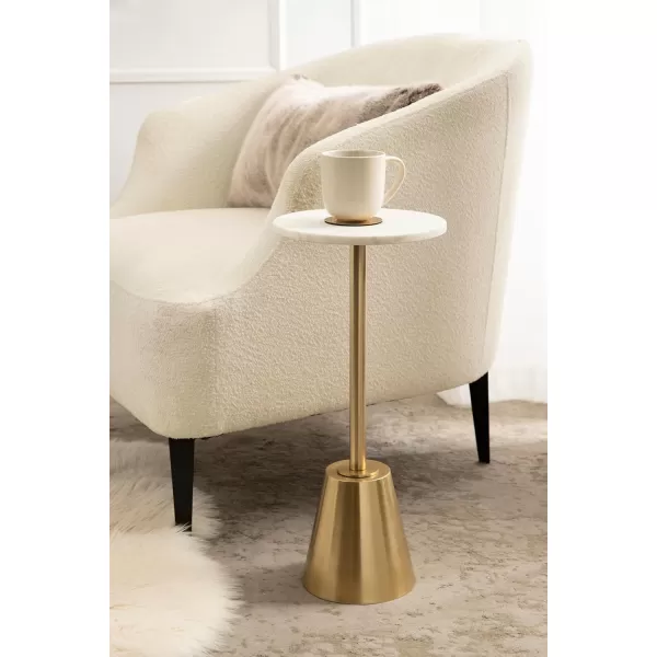 Kate and Laurel Tira Elegant Round Drink Table 10 x 22 White Marble and Gray Gunmetal Modern Glam Circle Martini Table for Use as a Small Bedroom Nightstand or Living Room Plant Stand OptionGold