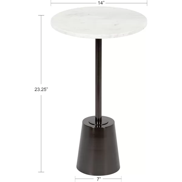 Kate and Laurel Tira Elegant Round Side Table 14 x 24 Black Agate and Gold Modern Glam Circular End Table with OneofaKind Natural Stone TabletopGunmetalWhite Marble