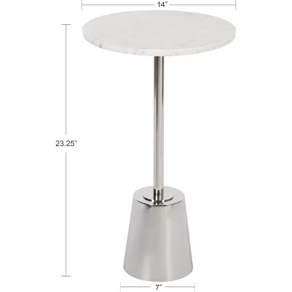 Kate and Laurel Tira Elegant Round Side Table 14 x 24 Black Agate and Gold Modern Glam Circular End Table with OneofaKind Natural Stone TabletopSilverWhite Marble