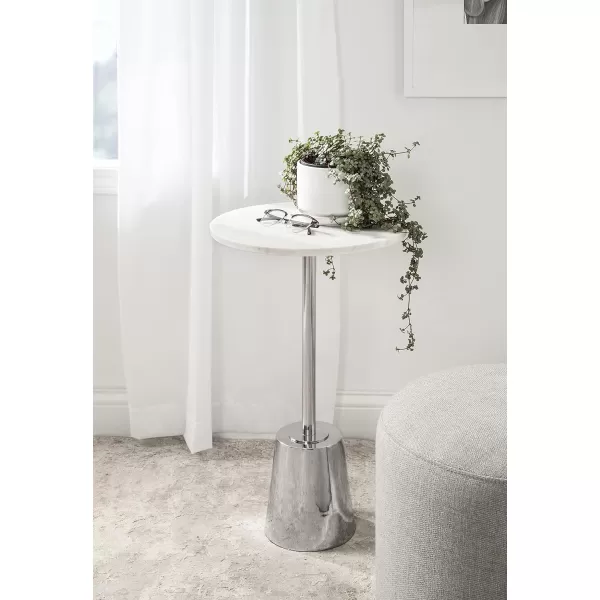 Kate and Laurel Tira Elegant Round Side Table 14 x 24 Black Agate and Gold Modern Glam Circular End Table with OneofaKind Natural Stone TabletopSilverWhite Marble