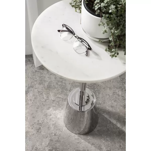 Kate and Laurel Tira Elegant Round Side Table 14 x 24 Black Agate and Gold Modern Glam Circular End Table with OneofaKind Natural Stone TabletopSilverWhite Marble