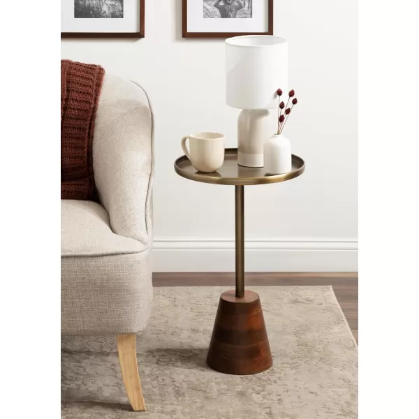 Kate and Laurel Tira Elegant Round Side Table 14 x 24 Black Agate and Gold Modern Glam Circular End Table with OneofaKind Natural Stone TabletopWalnut BrownGold